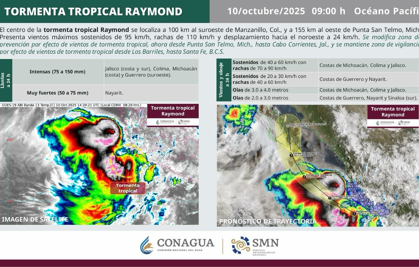 Tormenta Tropical Raymond provoca lluvias intensas en el occidente del país